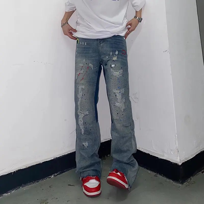 2023 Kanye Y2K Streetwear Baggy Ripped Jeans Pants Men Designer Clothes Washed Blue Straight Hip Hop Denim Trousers Ropa Hombre