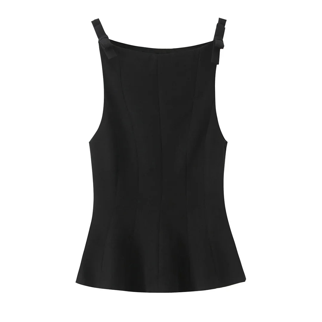 TRAF Top for Women Fashion Summer Short Skirt Hem Bow Sleeveless O-neck Blouse Street Clothing Vest Tank Chic Ladies Tops Mujer