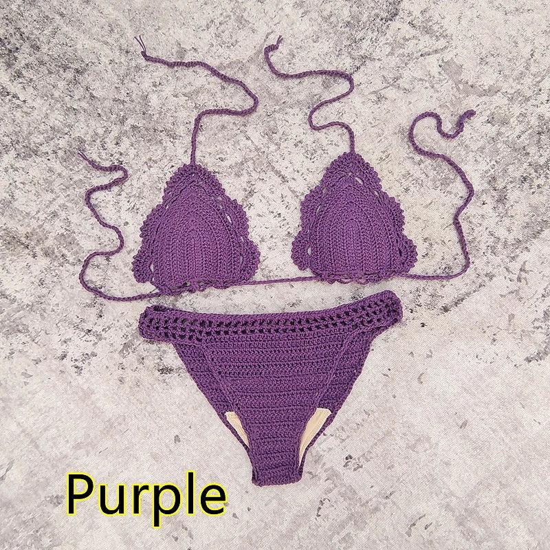 3 Piece Hand Crochet Beach Bikini Set Women Swimwear Cover UP Mini Skirt Swimsuit Suit