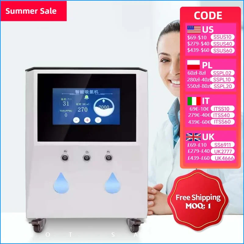 Medical 3000ml Hydrogen Water Generator Hydrogen Inhalation Machine H2 O2 HHO Double Outlet Hydrogen Inhaler Breathing Device