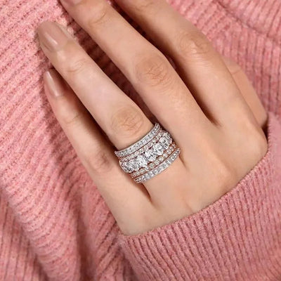 Luxury Two-Tone Wide Rings for Women Full Brilliant Cubic Zirconia Exquisite Superb Party Jewelry Trendy Chic Accessories
