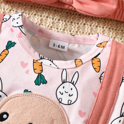 Long Sleeve Cartoon Cute Pink Rabbit Bodysuit Rompers for Newborn Baby Girl |My First Easter Baby Clothes