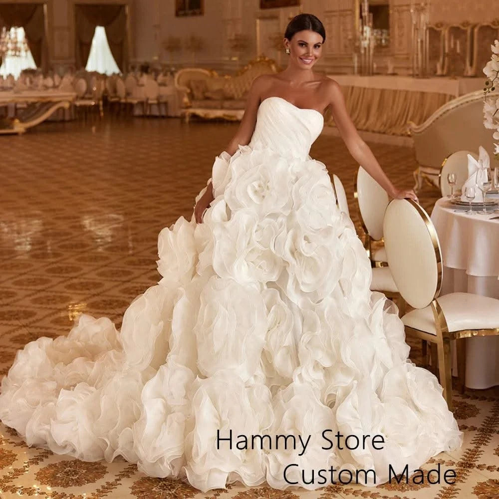 Arabic Wedding Dress Customized Sweetheart Pleat Ruffles Ball Gown Flower Bridal Dresses