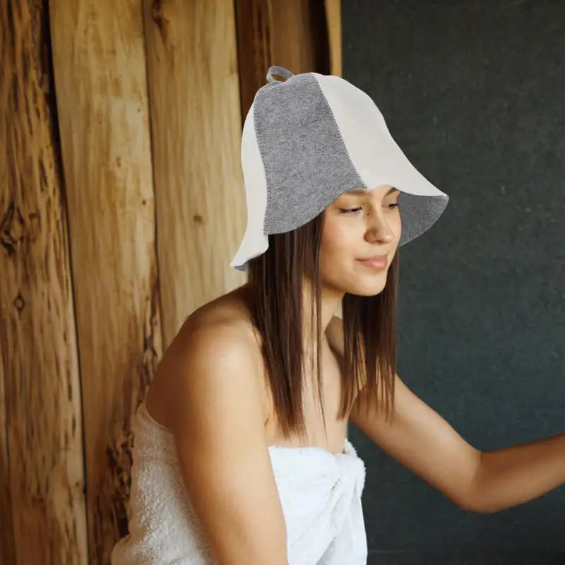 Sauna Hat Felt Bath Cap Reusable Shower Hat Breathable Bathroom Caps Sauna Room Household Bathing Hair Cover Gray White Six