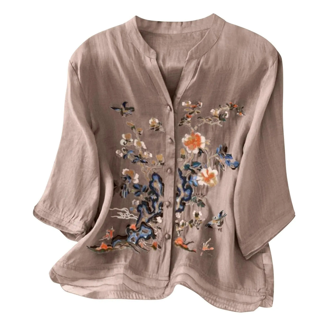 3/4 Sleeve Cotton Linen Shirts For Women 2025 Summer Boho Retro Embroidered Tops Dressy Casual Trendy Vacation Blouse Y2K Tops