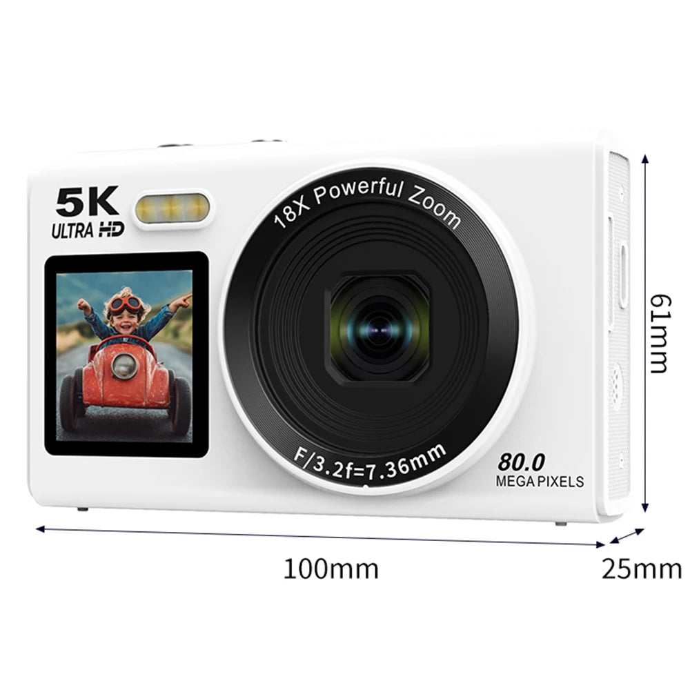 Digital Camera CCD Dual Screen Portable Digital Camera with18X Zoom 5K Vlogging Camera 80MP CCD Selfie Camera with 64GB Card