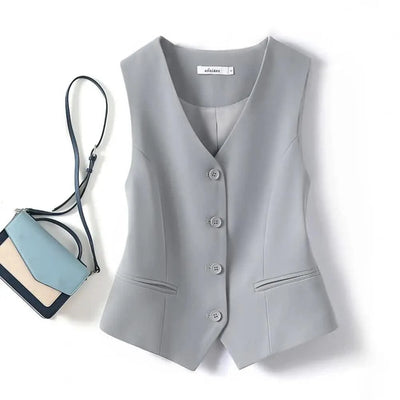 Women Fashion Front Button Fitted Waistcoat Activewear