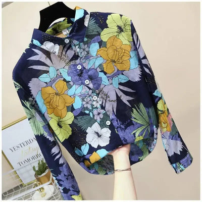 Spring Autumn Cotton Linen Casual Fashion Floral Print Shirt Ladies Loose All-match Sweet Blouse Femme Comfortable Top Women