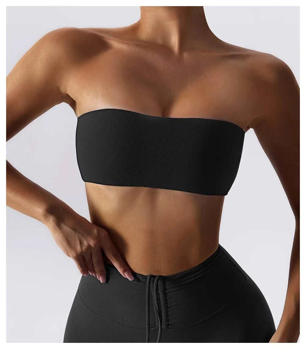 Women Strapless Bra Padded Top Stretchy Fitness Yoga Tops