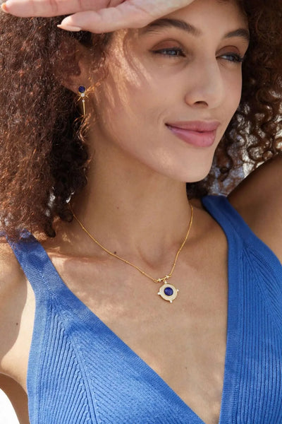 Classic Lapis Lazuli 925 Silver Gold Plated Pendant Necklace Natural  Zircon Stone Chic Choker Necklace Gift