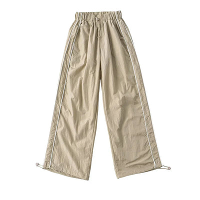 Women's Wide-Leg Joggers Adjustable Ankle Cuffs Side Stripes Drawstring Waist Lightweight Streetwear
