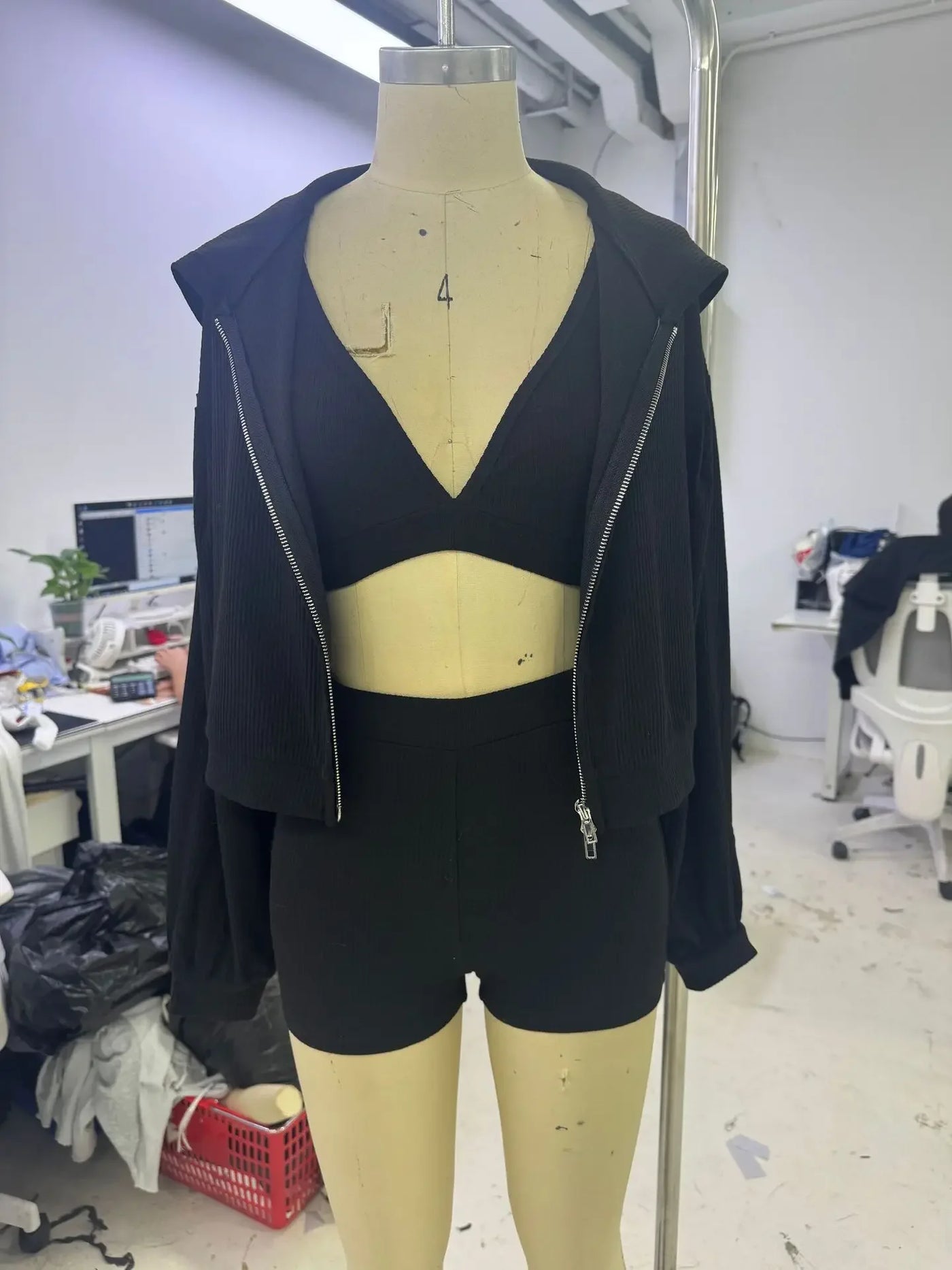 Solid Sport 3 Piece Set Crop Vest Hoodie Tracksuit Women Casual Sweatshirt Coat Mini Short Matching Set Sportswear 3 PCS Outfit