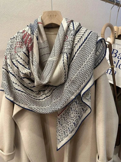 Designer Silk Wool Scarf Women Large Edge Shawls Square Bandanas Top Accessories Neck Accessory