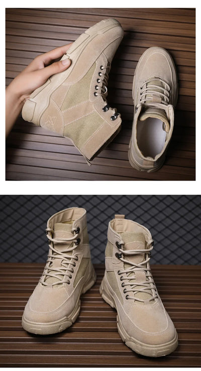 Outdoor Training Men's Tactical Boots High-Top Desert Shoes Camouflage Climbing Hiking Shoes for Men Canvas Platform Ankle Boots