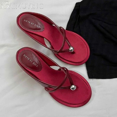 Women's Slippers Heeled Sandals Casual Flip Flops Shoes Woman 2025 Trend Summer Shallow Dress Design Pumps Clip Toe Slides Mujer