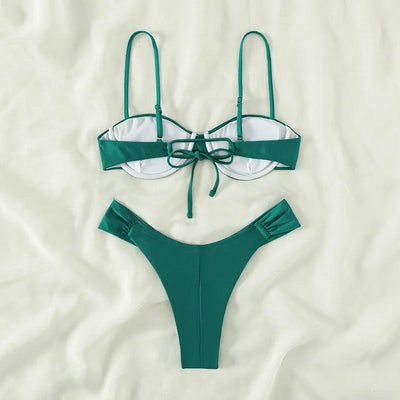 2023 New Swimwear Women Bikini Sets New Sexy Bikini Set Solid Color Sling Pleated Split Swimsuit Women 2 Pieces Micro Bikini Swi