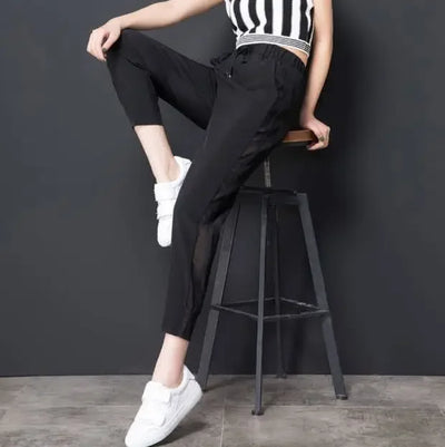 Ice Silk Summer Sweat Home Sports Pants for Women Joggers Jogging Black Cropped Trousers Harem Sarouel Sweatpants Ripped Fashion