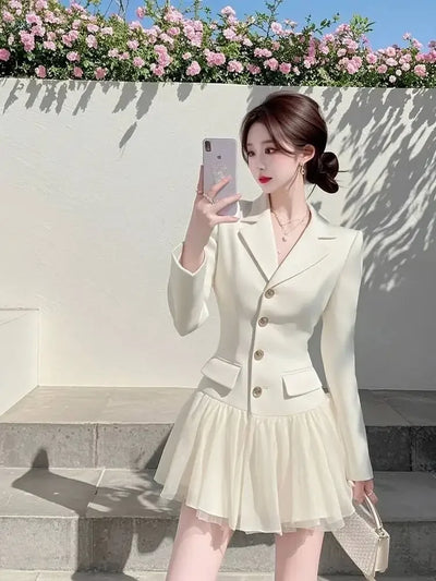 2025 Spring New Korean Elegant Fashion OL Blazer Dresses For Women Single Breasted Slim Bussiness Work Dress Ladies Vestidos