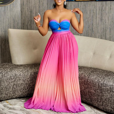 Gradient Color Women Jumpsuits For Summer Sleeveless Bandage Loose Fashion Streetwear Overalls Wide Leg Pants Trousers 2024