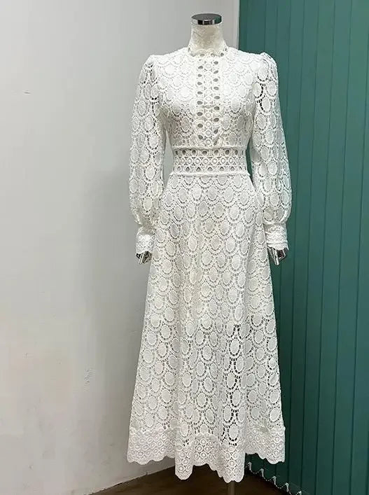 2024 Dresses for Women Party Puff Sleeve Long White Dress Lace High Waist Spring Elegant Y2k Evening Dress Formal Vestidos