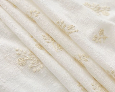 140x50cm Embroidered Slub Cotton Linen Fabric Clothing Sewing Fabric, Diy Women's Dress Forest Flower Cloth