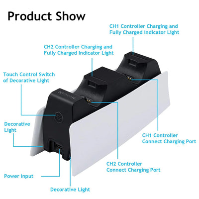 Game Wireless Charging Station for PS5 with Dual Fast Charger Dock and LED Charging Indicators