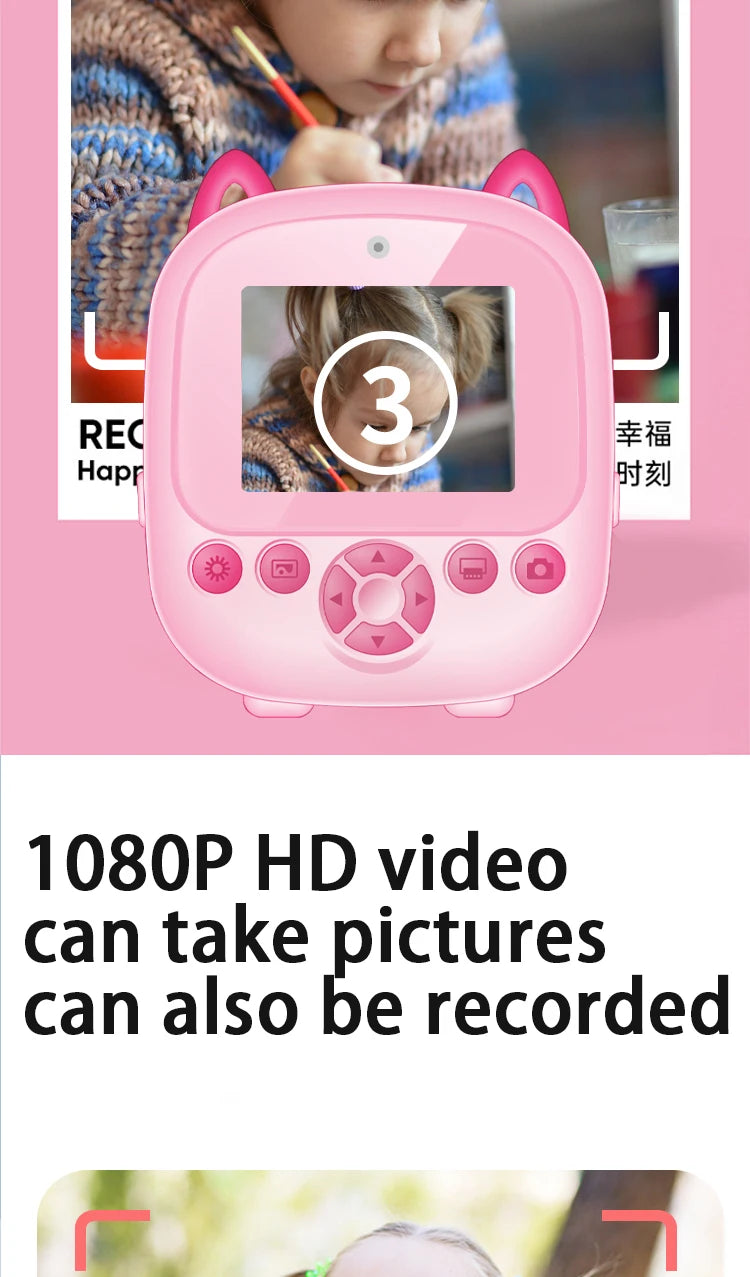 Children Digital Camera Instant Print Toys For Kids Thermal Print Camera HD 1080P Instant Photo Printing Camera Video Toys Gift