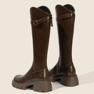 Women Knee High Boots Fashion Knight Long Booties Square High Heels Autumn Winter Warm Short Plush Shoes 2025