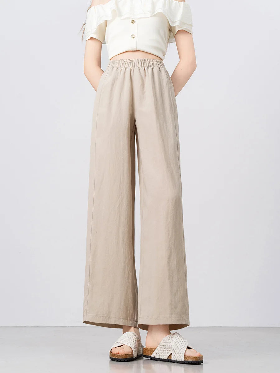 New Wide-leg Pants Women Clothing Summer Thin Loose Straight Casual Pants Solid High Waist Drape Nine-point Literary Pants