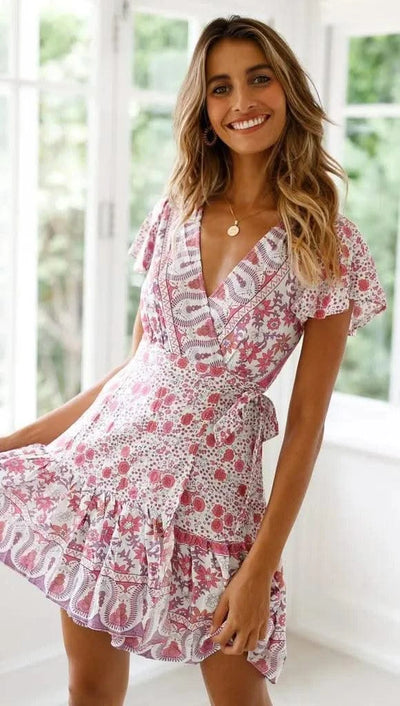 Elegant Women's Dresses Summer Bohemian Dress Vestidos Curtos Mujer Kadın Elbisesi Yazlık Kısa Elbiseler Midi Elbiseler Robe Ete