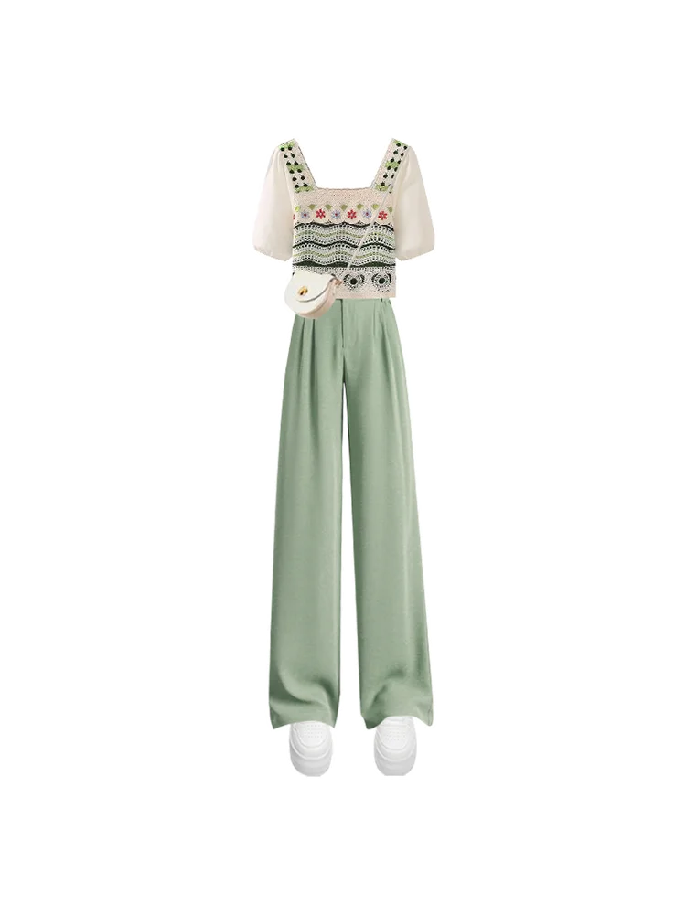 Summer Set for Women 2024 New Small Fresh Outfit Korean Style Western-style Top Slimming Versatile Casual Pants Two-piece Set