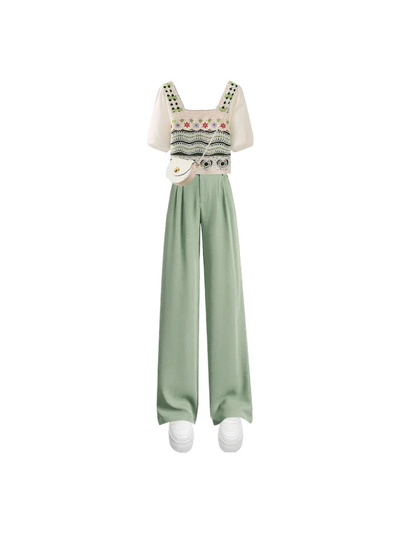 Summer Set for Women 2024 New Small Fresh Outfit Korean Style Western-style Top Slimming Versatile Casual Pants Two-piece Set
