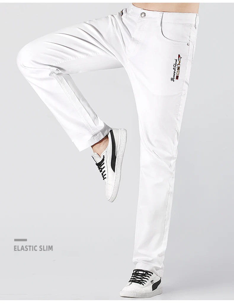 2024 New Summer White Jeans for Men Bruce&Shark  Designer Luxury Men's Jeans Loose Fit Stretch Cotton Casual Fashion Big Size 42