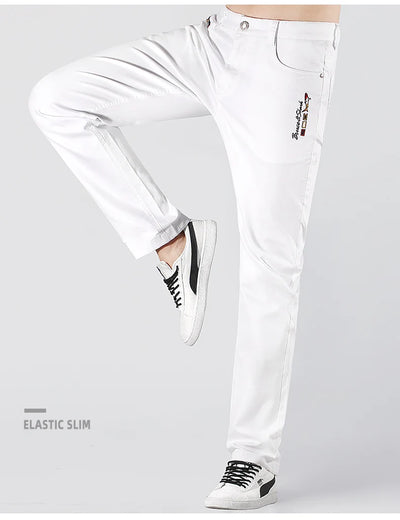 2024 New Summer White Jeans for Men Bruce&Shark  Designer Luxury Men's Jeans Loose Fit Stretch Cotton Casual Fashion Big Size 42