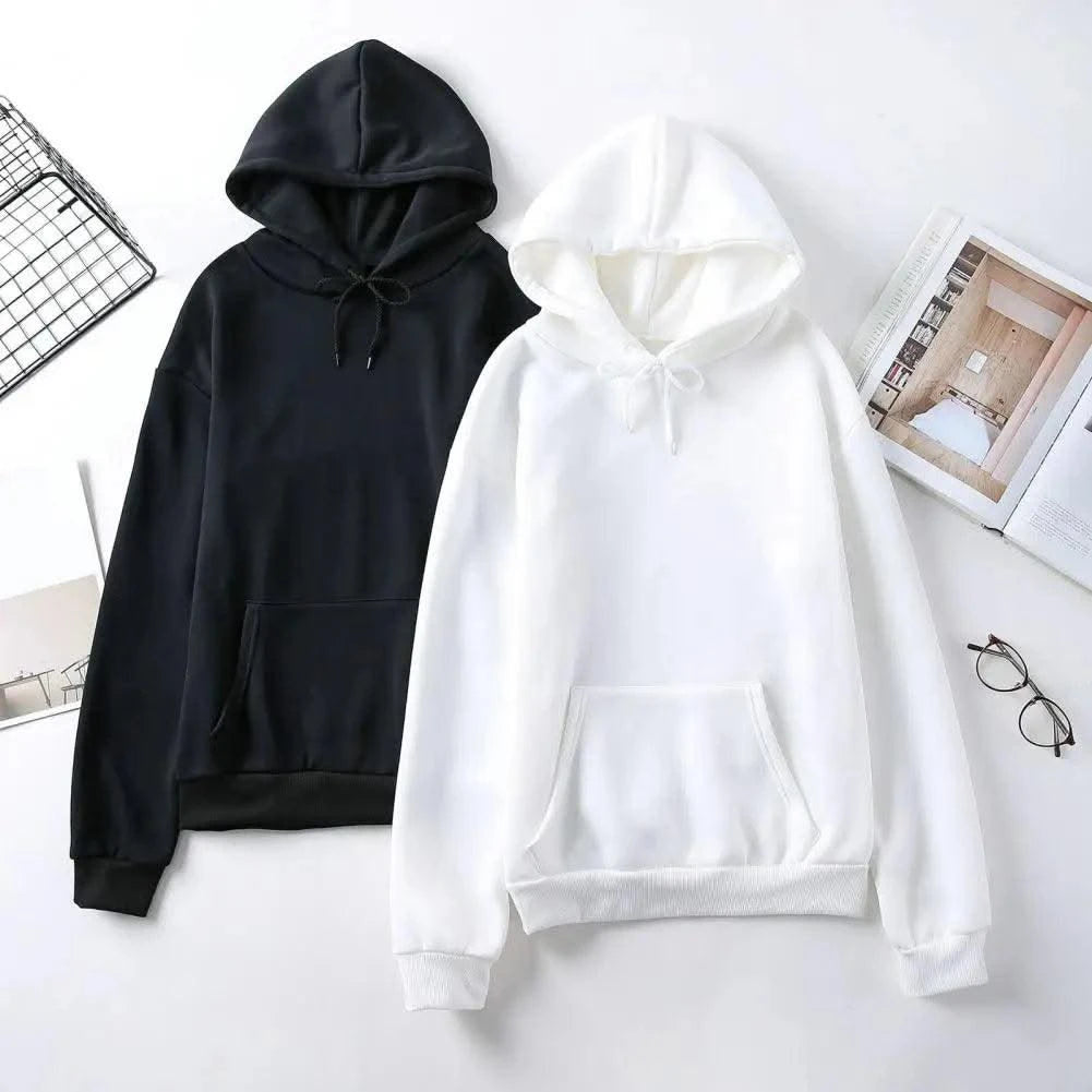 Women Sweatshirt Autumn Hoodie Hooded Solid Color Drawstring Patch Pocket Pullover Long Sleeve Loose Soft Warm Lady Hoodies