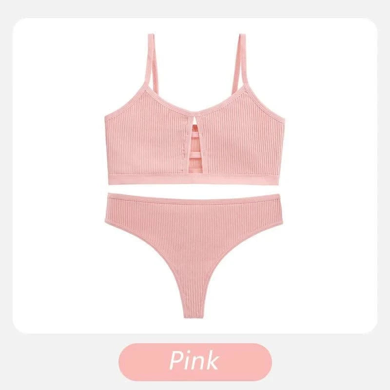 Wireless Cotton Bras for Women Threaded Cotton Wrap Underwear Triangle Cotton Bra Stretch Thin Unpadded Bra and Panties Set