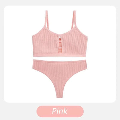 Wireless Cotton Bras for Women Threaded Cotton Wrap Underwear Triangle Cotton Bra Stretch Thin Unpadded Bra and Panties Set