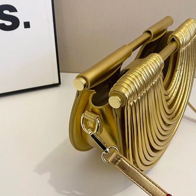 Handbags for Women 2025 New Gold Luxury Designer Brand Handwoven Noodle Bags Rope Knotted Pulled Half Moon Silver Evening Clutch
