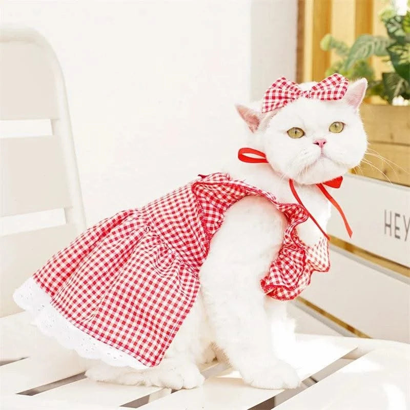 Pet Dog Clothes for Small Dogs Summer Dog Dress Fashion Print Puppy Princess Skirt Cute Flying Sleeve Cat Dress Pet Dog Costumes