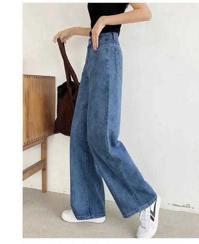 Loose Straight Cylinder Women Jeans High Waist Slimming Long Pants Trendy Cotton Fabric Comfortable Casual Style