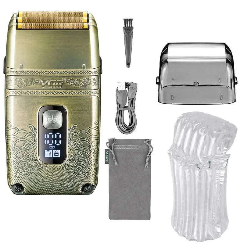 VGR Metal Wet Dry Electric Shaver For Men Rechargeable Hair Beard Electric Razor Washable Facial Shaving Machine For Bald Head