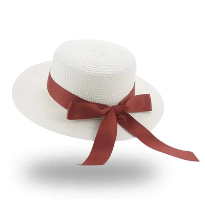 Bucket Hat Beach Summer Straw Hats for Women Flat Top Ribbon Bowknot Elegant Luxury Straw Women Summer Hats Sombreros De Mujer
