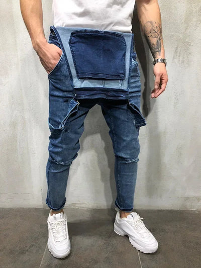 Men's Spring and Autumn Jeans, New Style Retro Casual All-match Ripped Dungarees, Fashionable High Street Trendy Brand Dungarees