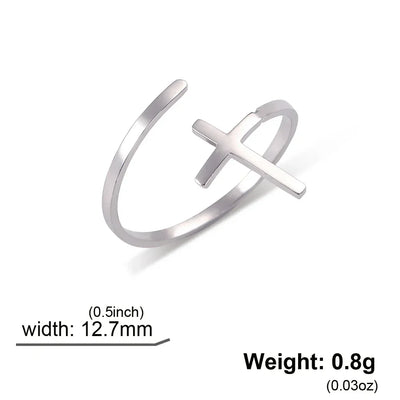 Cazador Christian Cross Open Rings for Women Stainless Steel Christian Jewelry Adjustable Finger Rings Birthday Valentine Gift