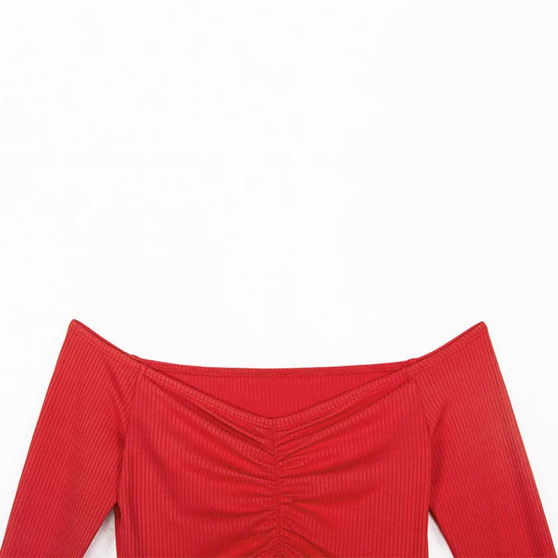 Women T-shirts sexy and club fashion female T-shirt long sleeve off shoulder solid color lady Tshirt autumn basic tees