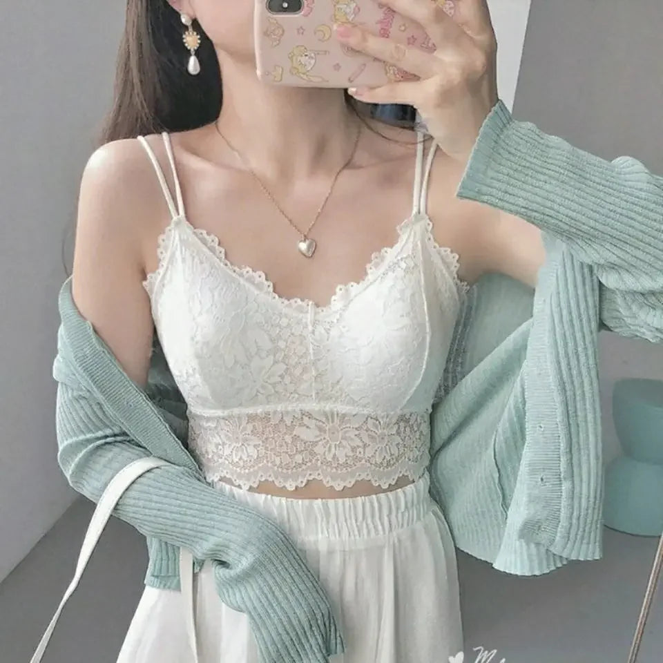 Women's Lace Bra Sexy Hollow Out Flower Underwear Bralette Wireless Push Up Breathable Strap Padded Vest Lingerie