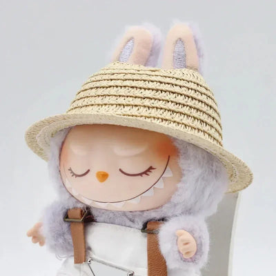 Labubu open top straw hat, party clothing accessories, rustic style Labubu baby clothes decoration accessories (hat only)