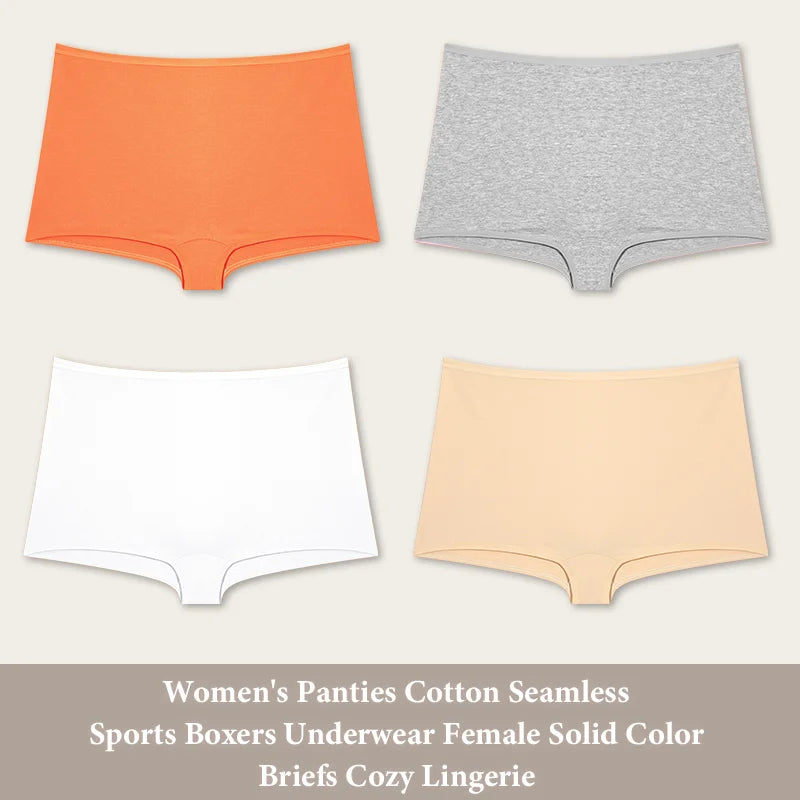 4PCS Women's Panties Cotton Seamless Sports Boxers Underwear Female Solid Color Briefs Cozy Lingerie Intimate Underpants XS-XL