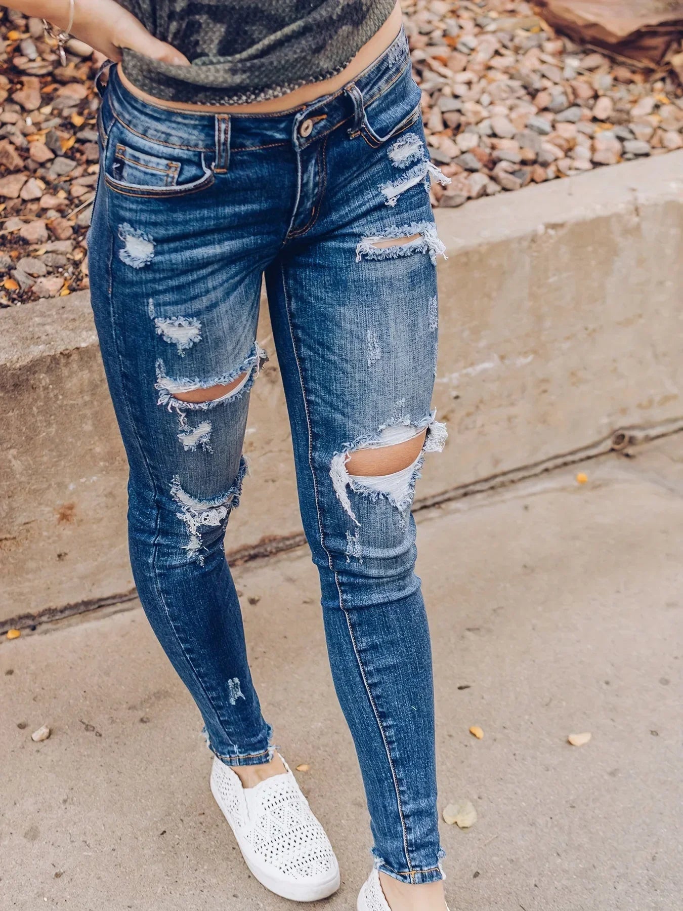 2024 Spring New Fashion Ripped Jeans for Women High Stretch Slim Denim Pencil Pants Casual Skinny Jeans S-XL