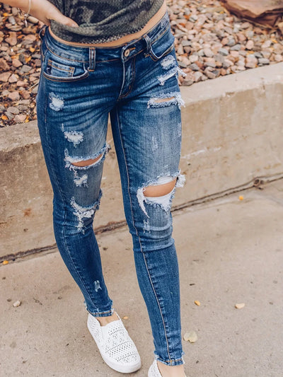 2024 Spring New Fashion Ripped Jeans for Women High Stretch Slim Denim Pencil Pants Casual Skinny Jeans S-XL